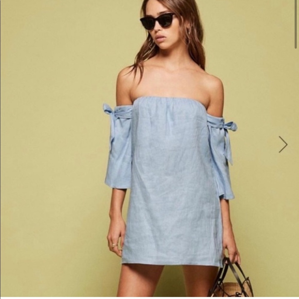 Reformation Carlita Shoulder Tie Linen Mini Dress